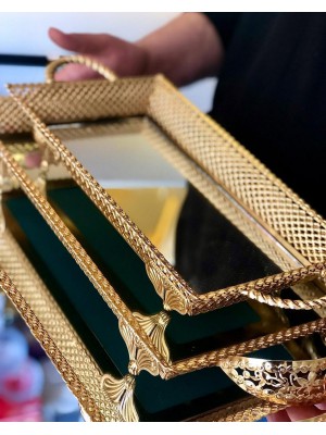 Aynalı  Gold Sunumluk Tepsi
