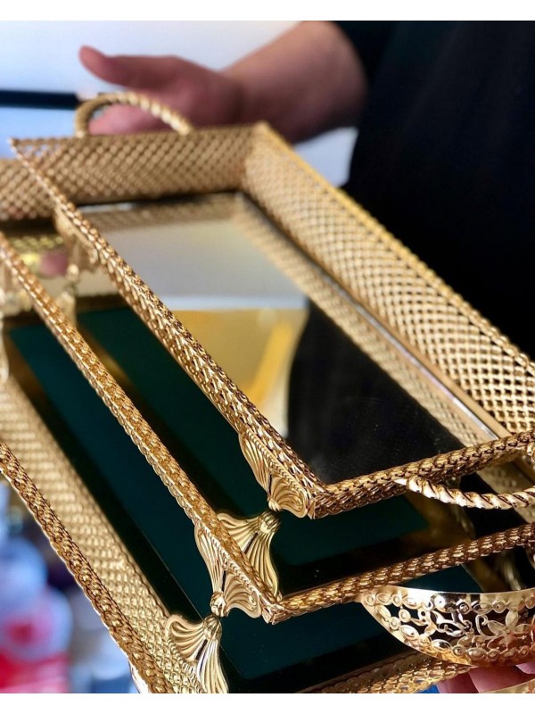 Aynalı  Gold Sunumluk Tepsi